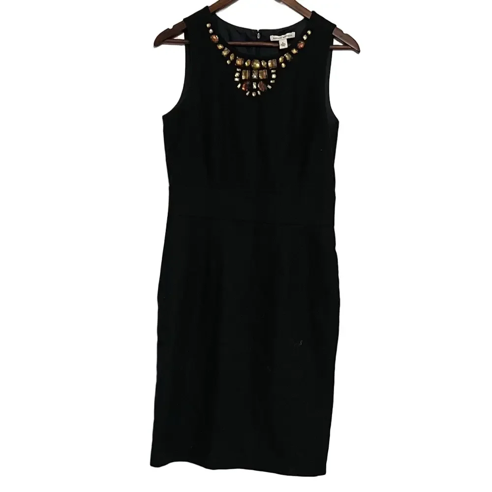 Banana Republic Black Wool Sheath Dress Bejeweled Neckline Size 8 Holiday Preppy - Picture 1 of 9
